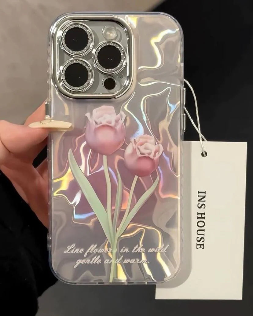 Gradient Floral iPhone Case with Crystal Lens Protector