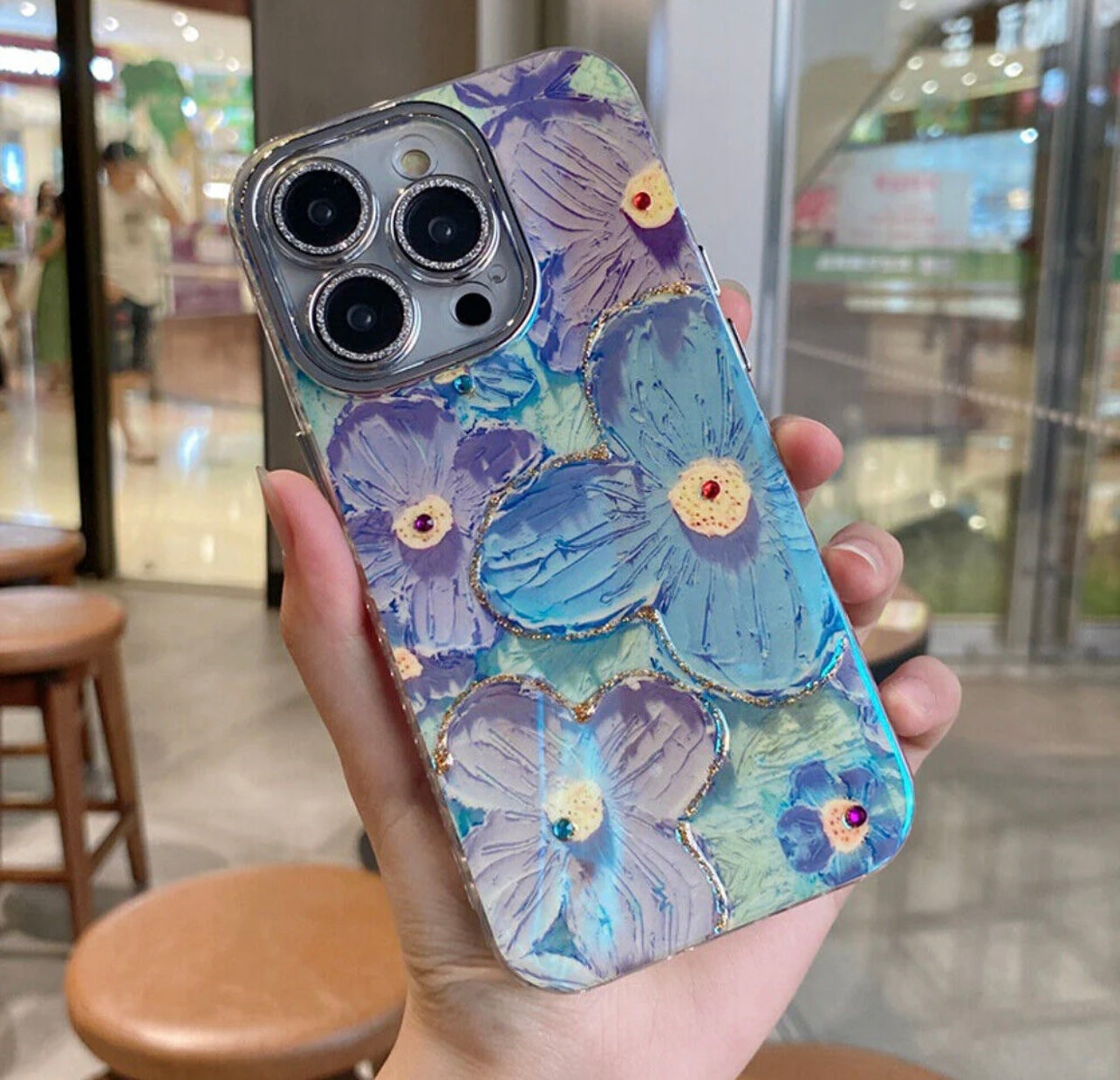 New Blooms Floral Iphone Case with Crystal Lenses Protector