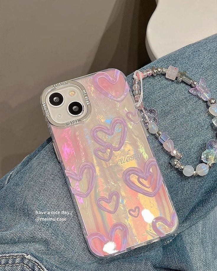 Iridescent Heart Glow iPhone Case with Charm