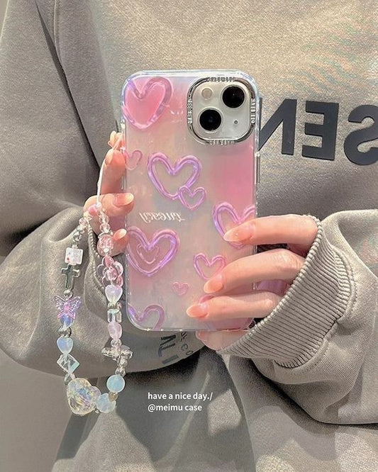 Iridescent Heart Glow iPhone Case with Charm